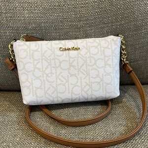 Calvin Klein White and Brown Crossbody Bag